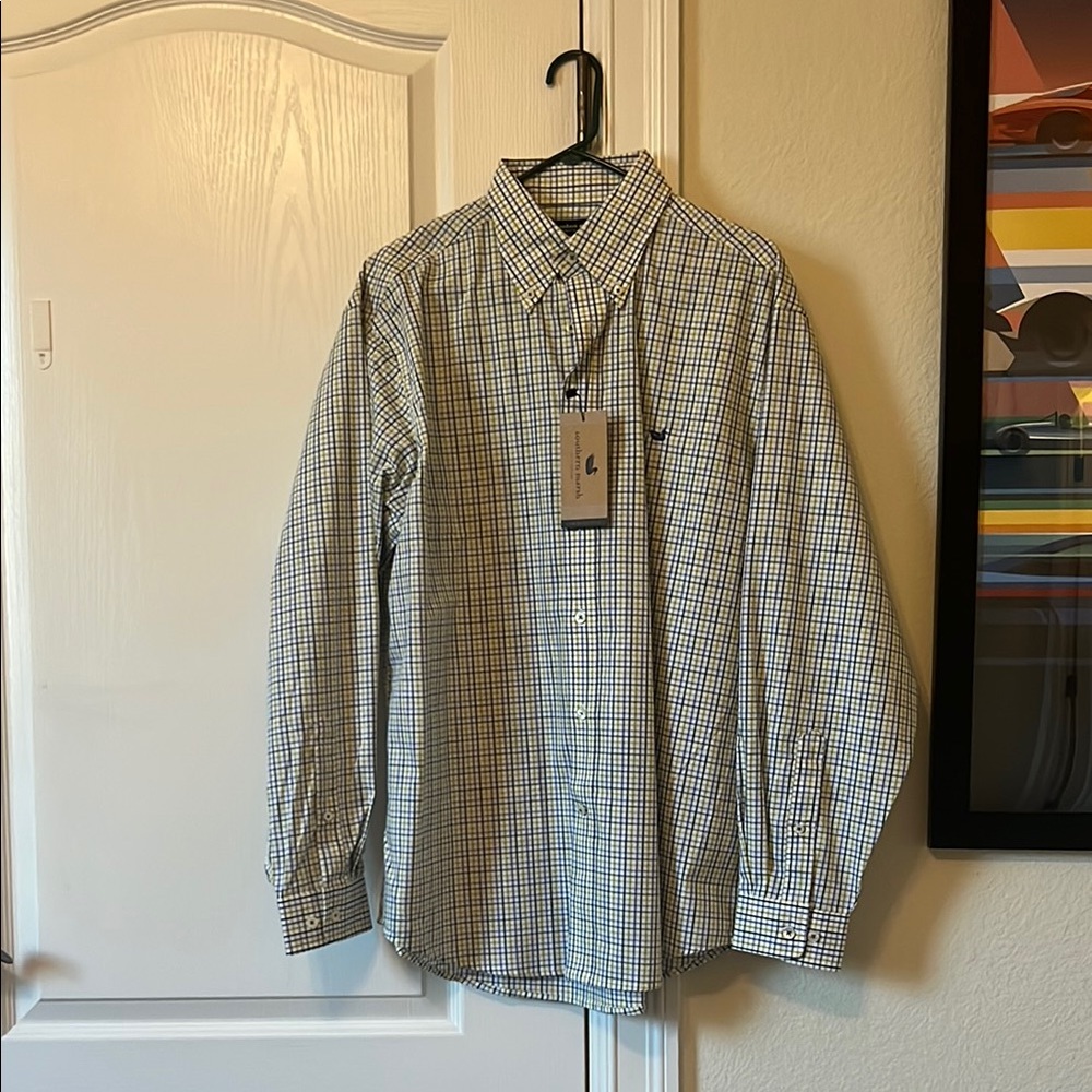 Southern Marsh White and Blue Casual Button Down Shirt